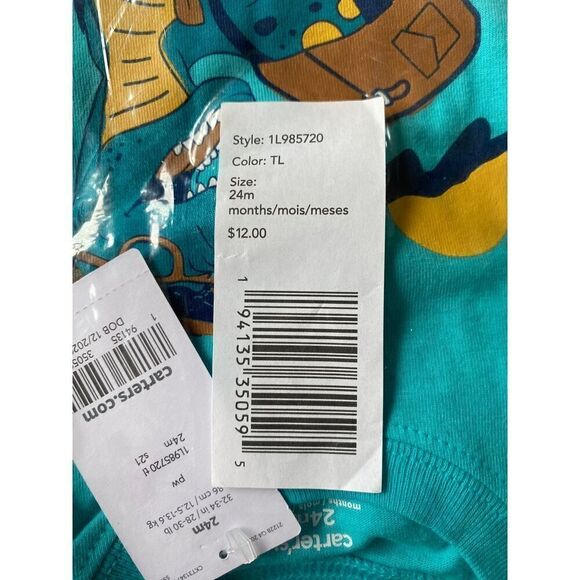 Carters Hiking Dinosaur Tee Teal 24 Months - Picture 6 of 6